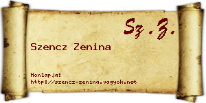 Szencz Zenina névjegykártya